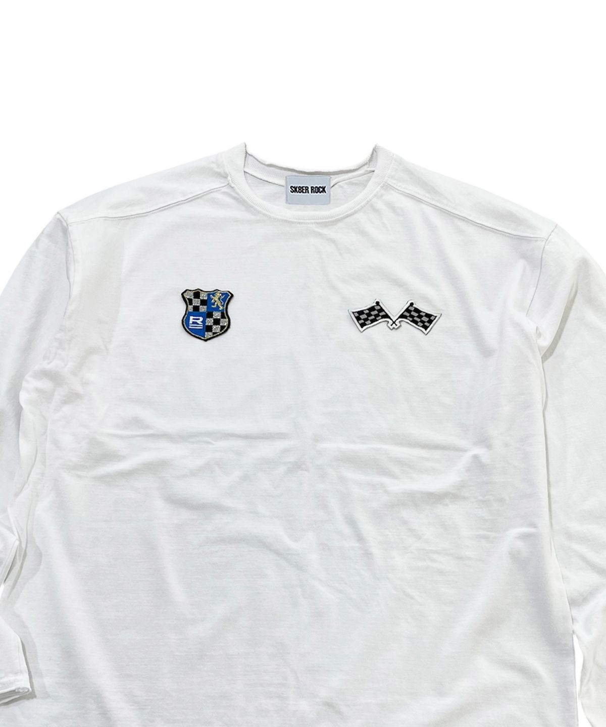 스케이터락(SK8ER ROCK) Race Patch Raw Edge T-Shirt (White)