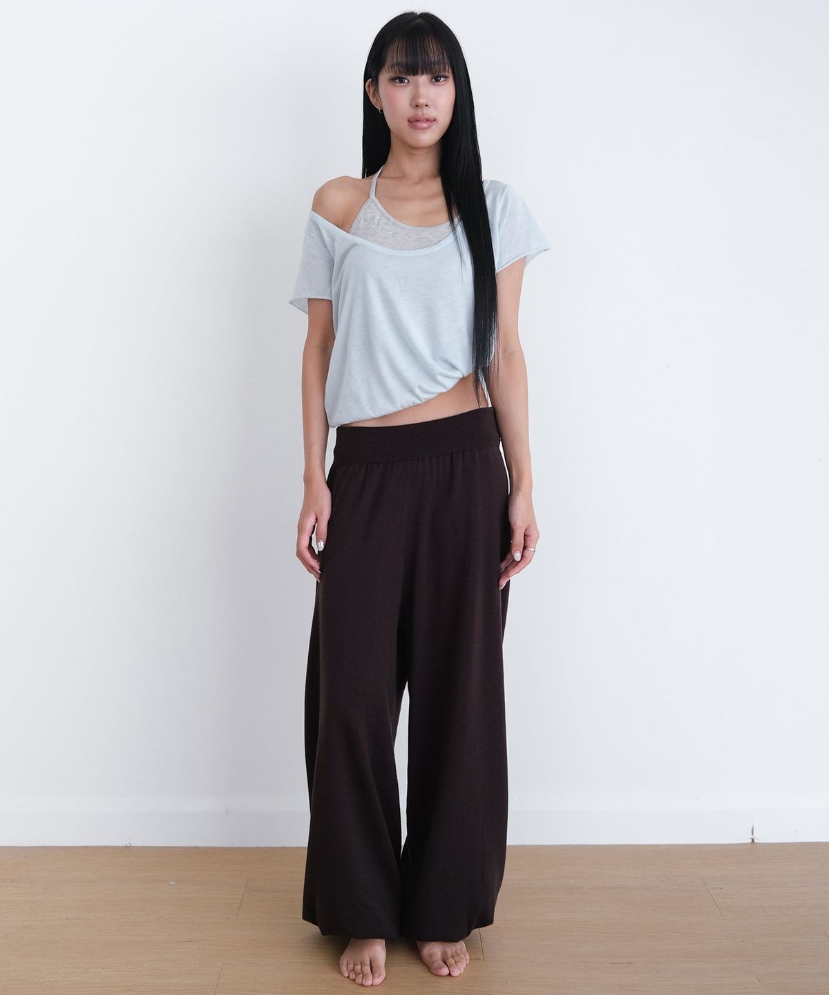 오오티엔(OOTN) DOUBLE LAYER KNIT TOP [SKY BLUE]
