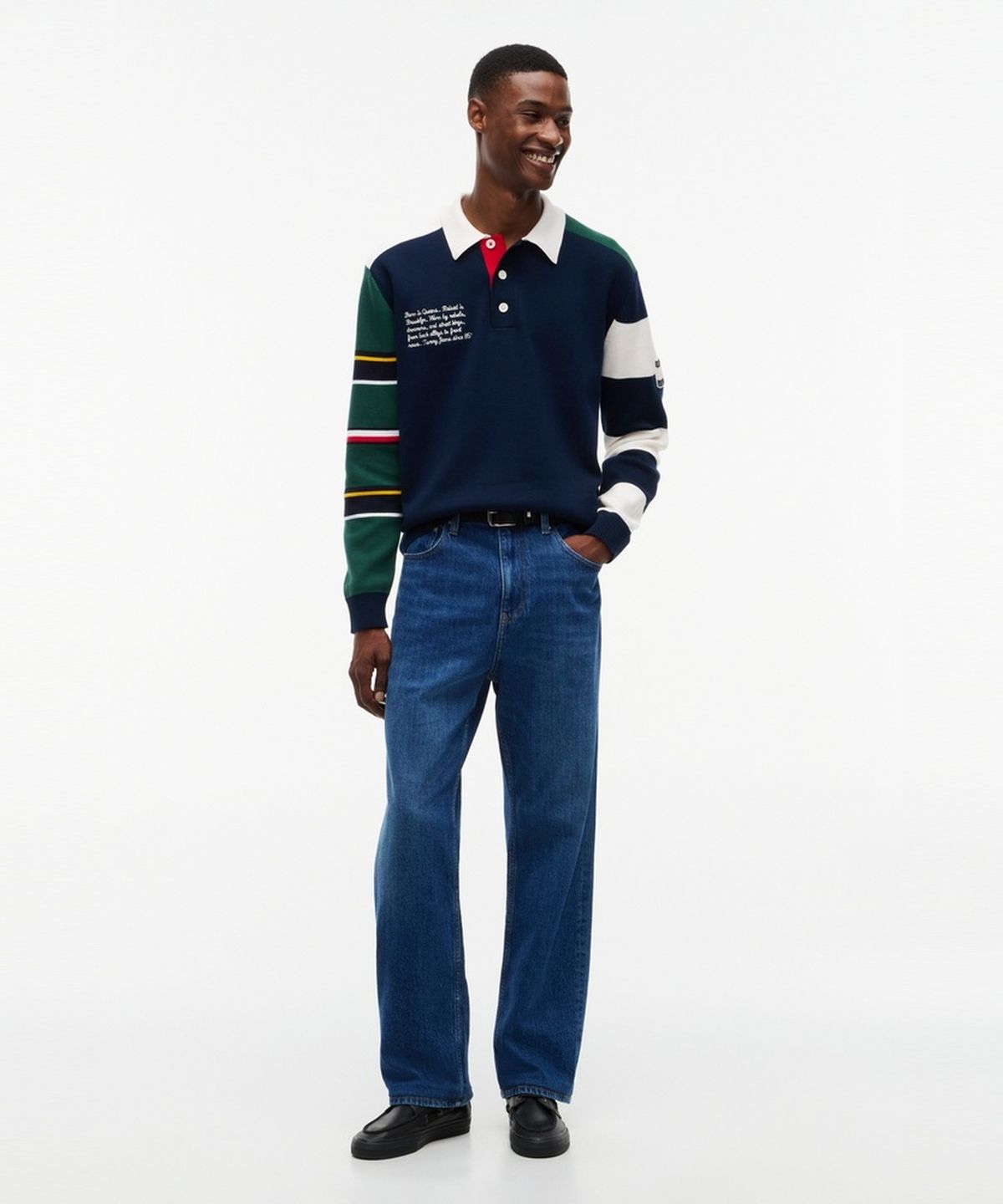 타미진스(TOMMY JEANS) 레귤러 핏 럭비 스웨터 (T32G7KTO13TMT1C1G)