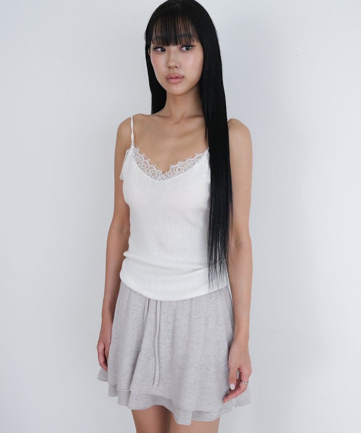 오오티엔(OOTN) FLARE KNIT SKIRT PANTS [GREY]