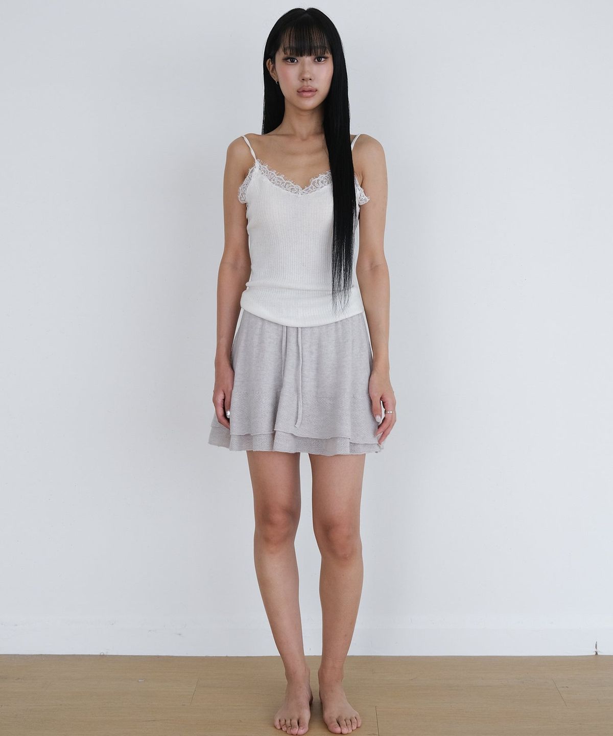 오오티엔(OOTN) FLARE KNIT SKIRT PANTS [GREY]