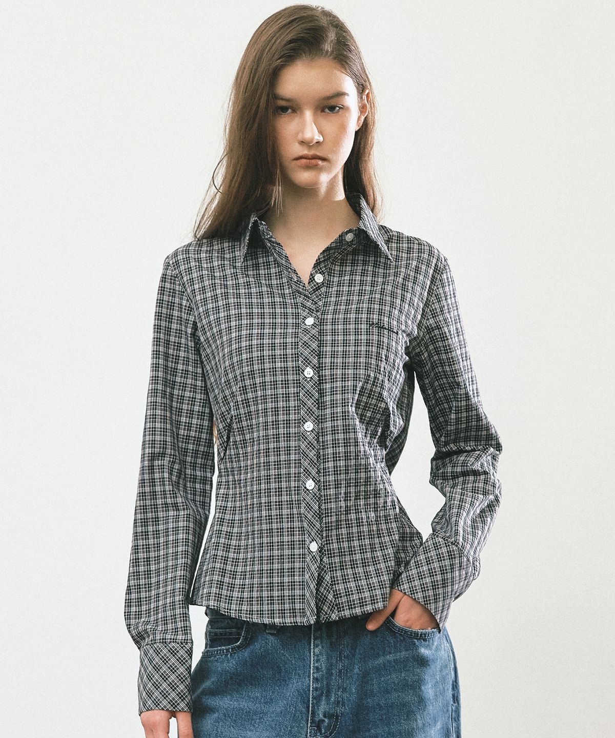 닉앤니콜(NICK&NICOLE) CHECK SLIM FIT SHIRT_BLACK