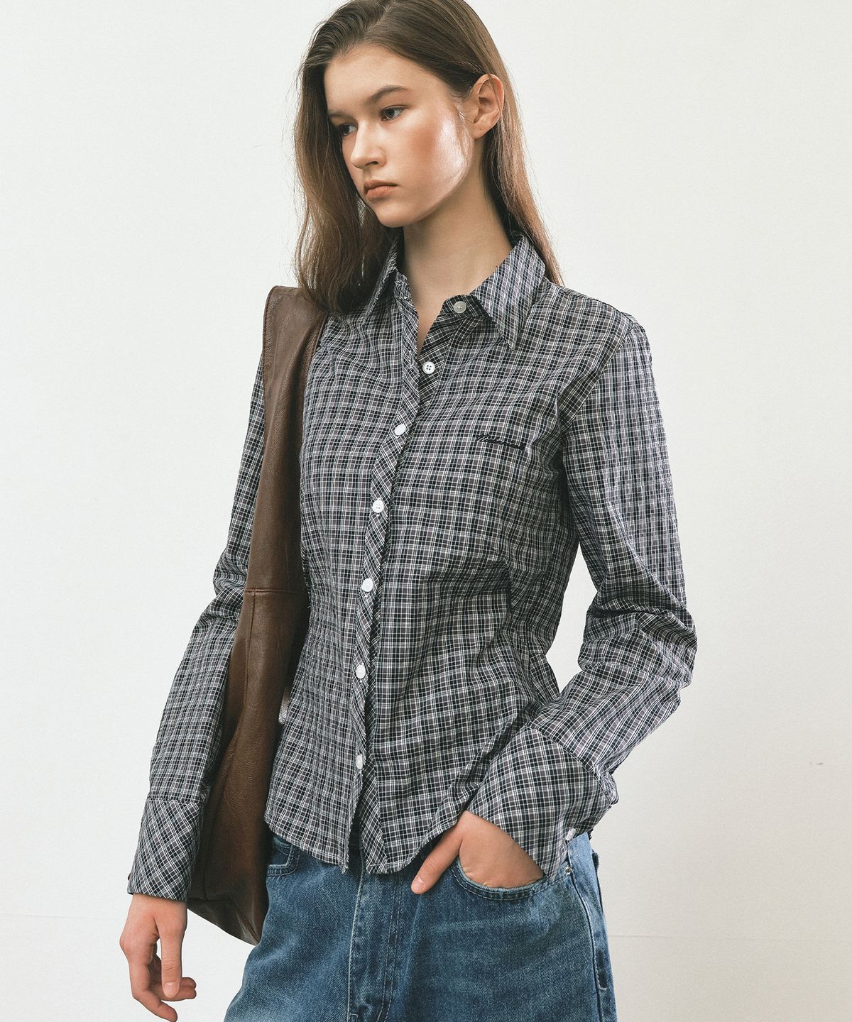 닉앤니콜(NICK&NICOLE) CHECK SLIM FIT SHIRT_BLACK