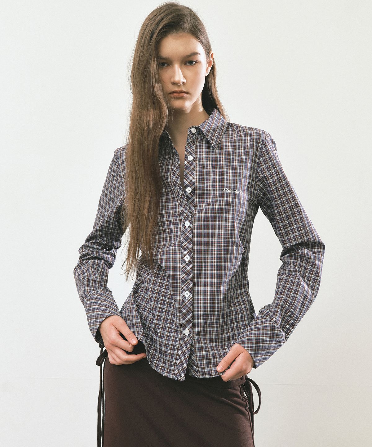 닉앤니콜(NICK&NICOLE) CHECK SLIM FIT SHIRT_BROWN