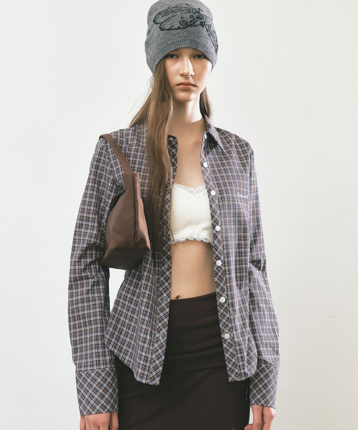 닉앤니콜(NICK&NICOLE) CHECK SLIM FIT SHIRT_BROWN
