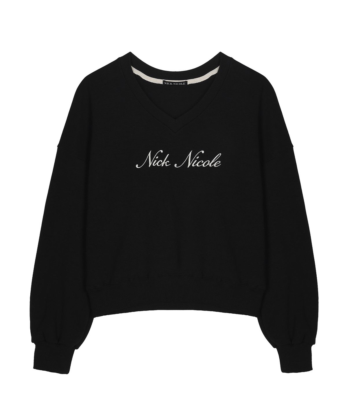 닉앤니콜(NICK&NICOLE) NICOLE LOGO V-NECK SWEATSHIRT_BLACK