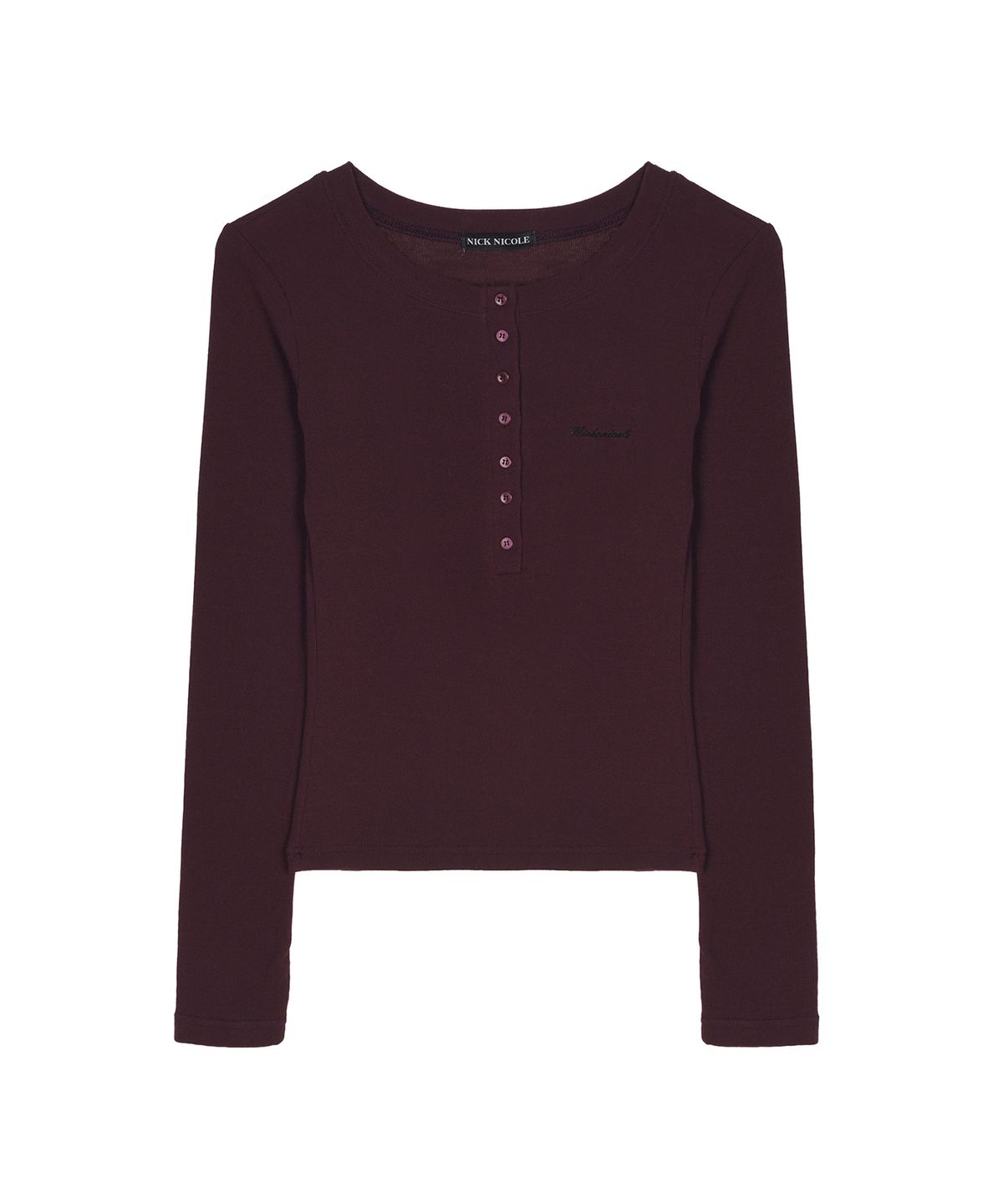 닉앤니콜(NICK&NICOLE) BUTTON HENLEY LONG SLEEVE TOP_WINE