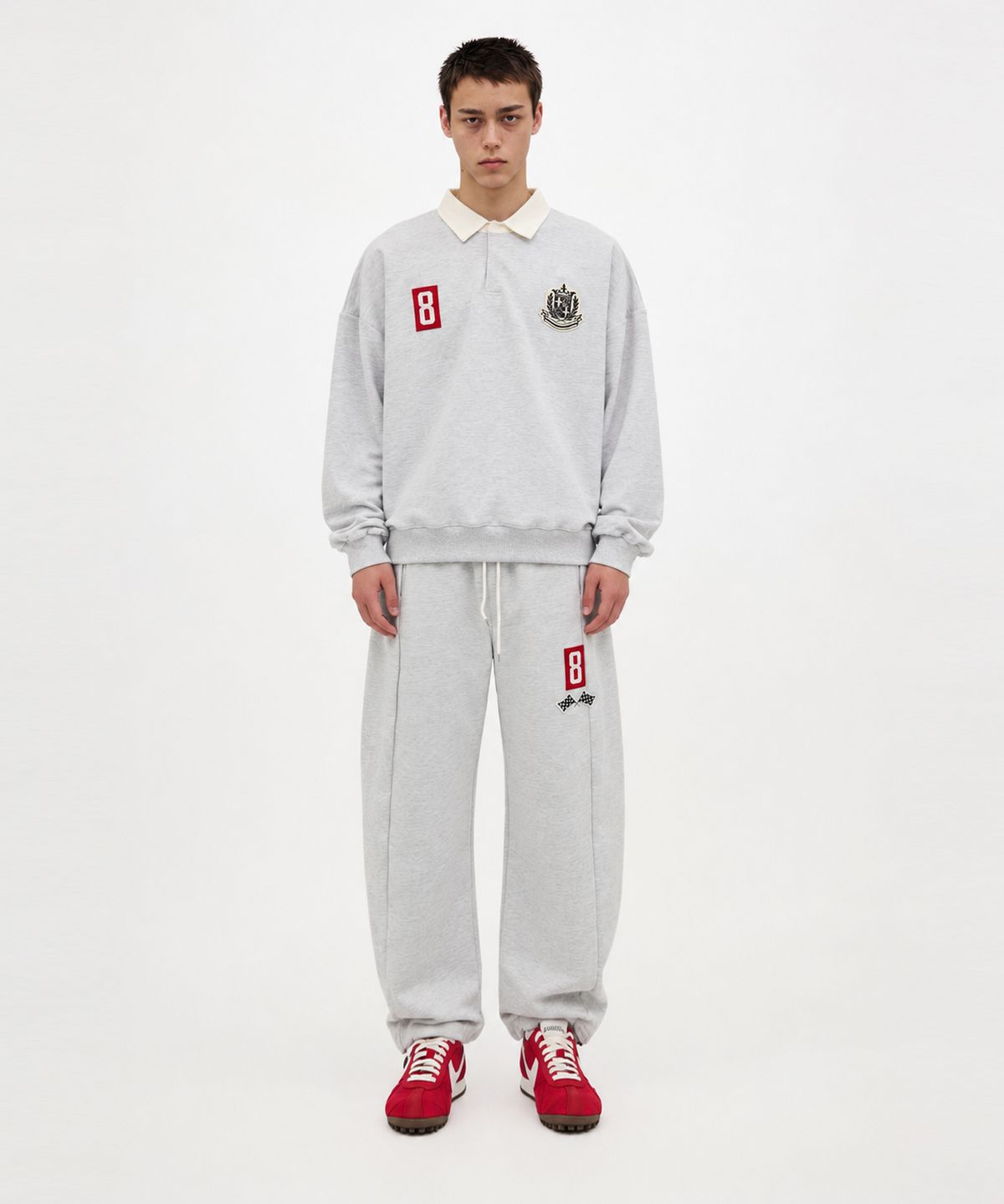 스케이터락(SK8ER ROCK) Crest Polo Sweatshirt (White melange)