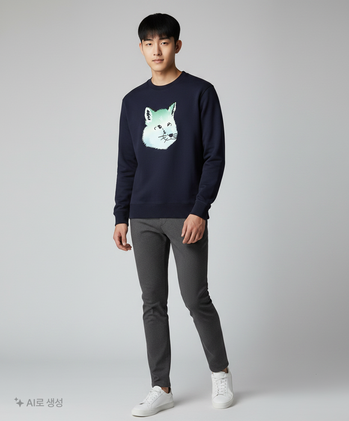 메종 키츠네(MAISON KITSUNE) 남성 바이브런트 폭스 헤드 맨투맨 - 네이비 / KM00305KM0001P480 XL