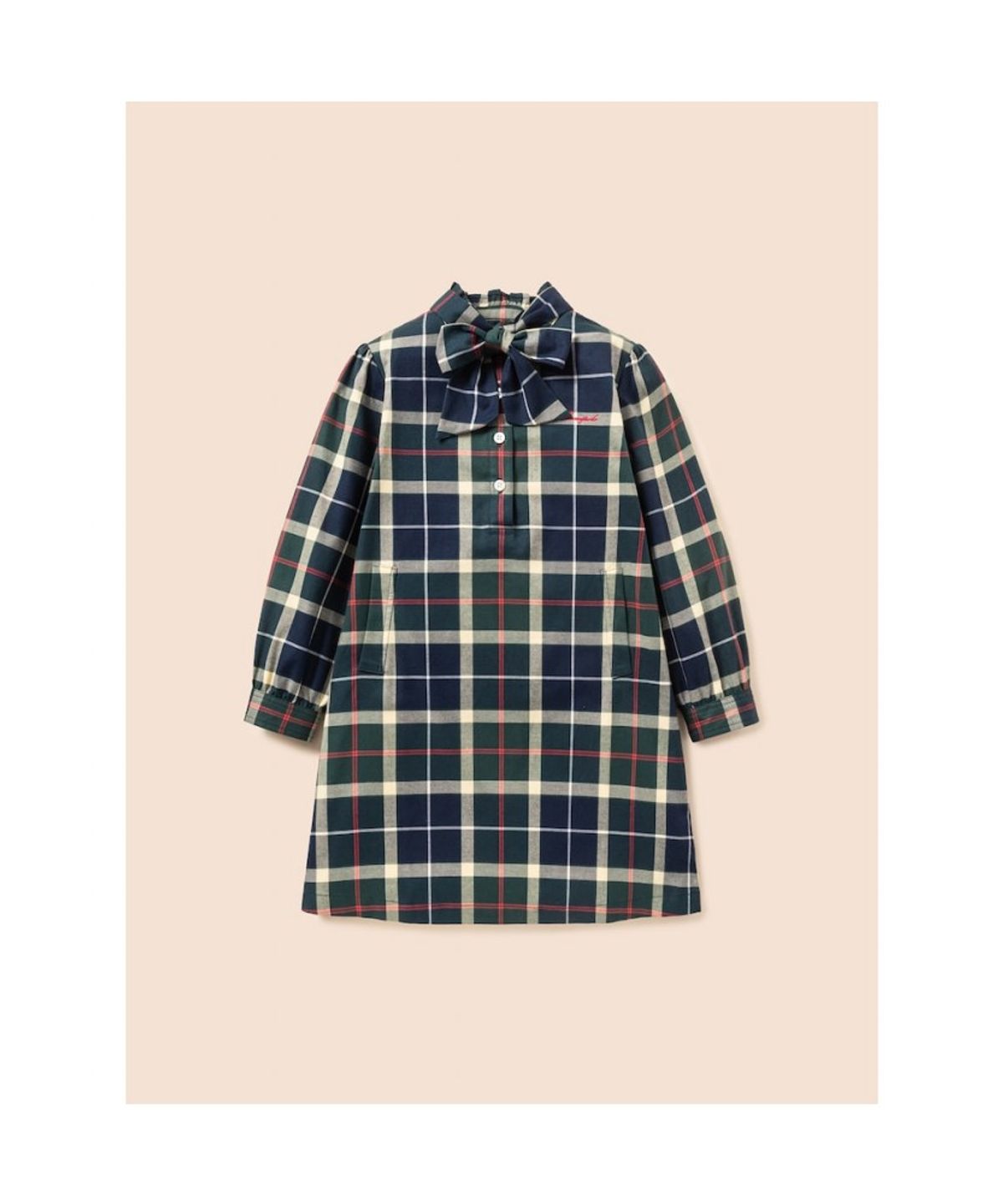 빈폴 키즈(BEANPOLE KIDS) 약기모 체크 리본 헨리넥 원피스  베이지 (BI6971G08M)