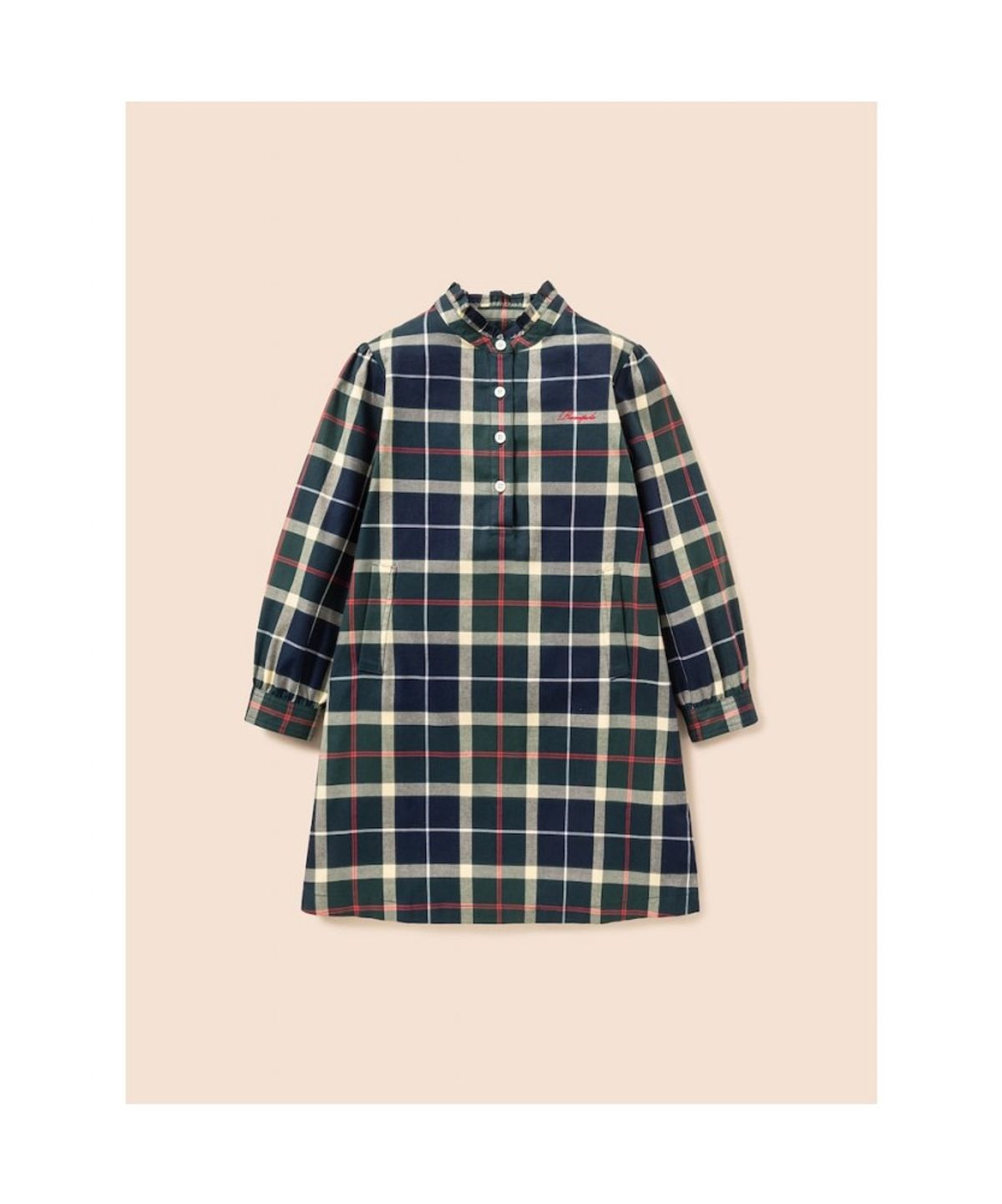 빈폴 키즈(BEANPOLE KIDS) 약기모 체크 리본 헨리넥 원피스  베이지 (BI6971G08M)