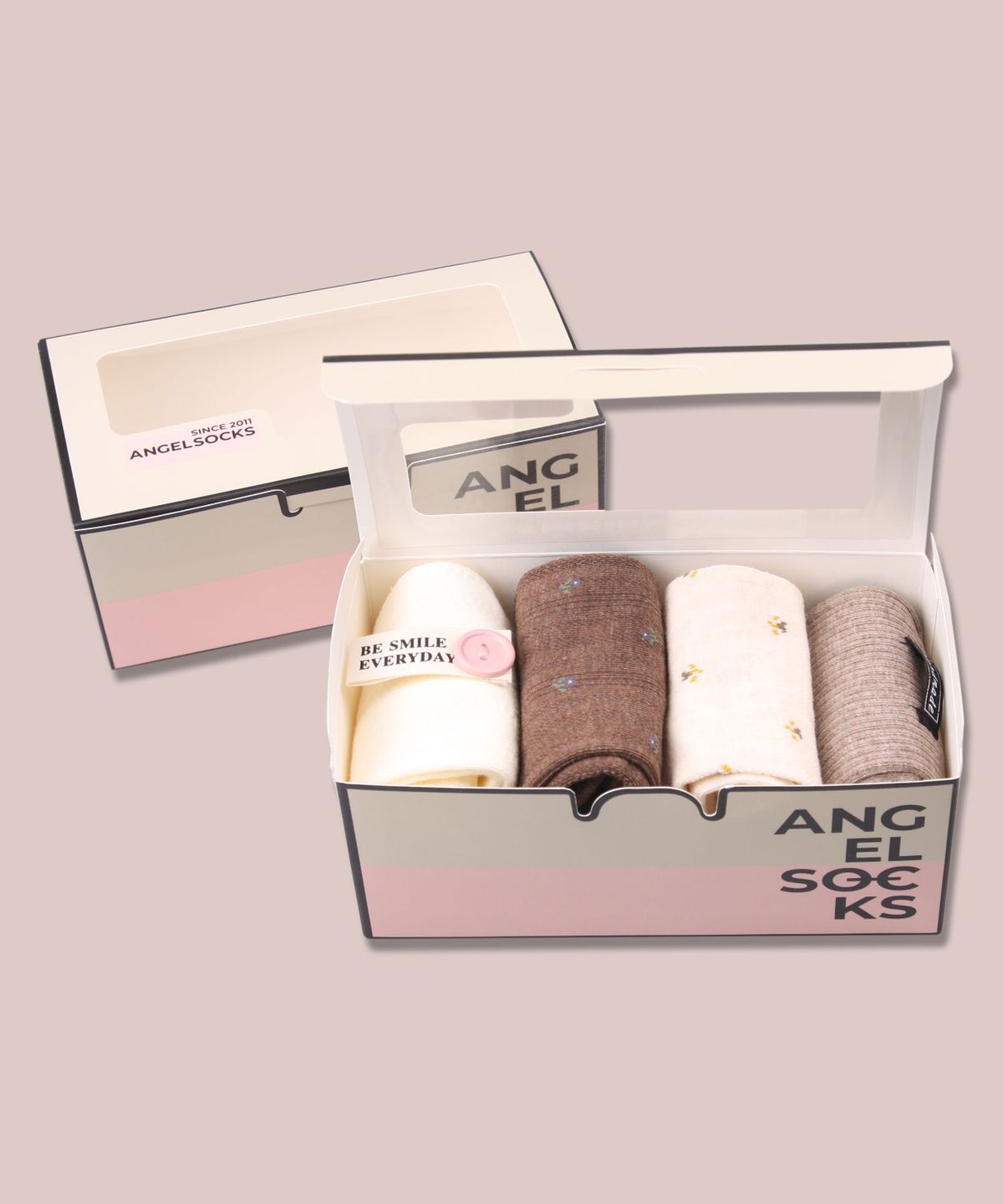 엔젤삭스(ANGEL SOCKS) 양말선물세트 006-버터카라멜 꽃 베이지 브라운 봄 여성 면 SOCKS 양말