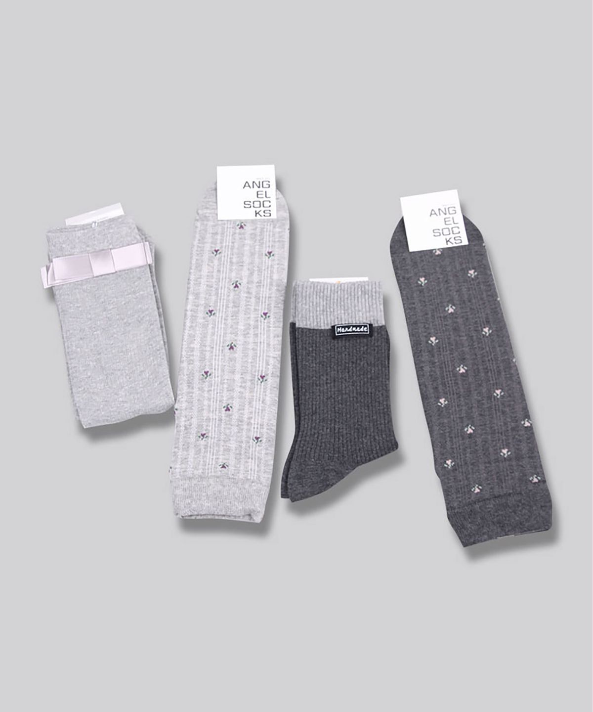 엔젤삭스(ANGEL SOCKS) 양말선물세트 006-흑임자 그레이 회색 여성 패션 리본 꽃 양말 SOCKS