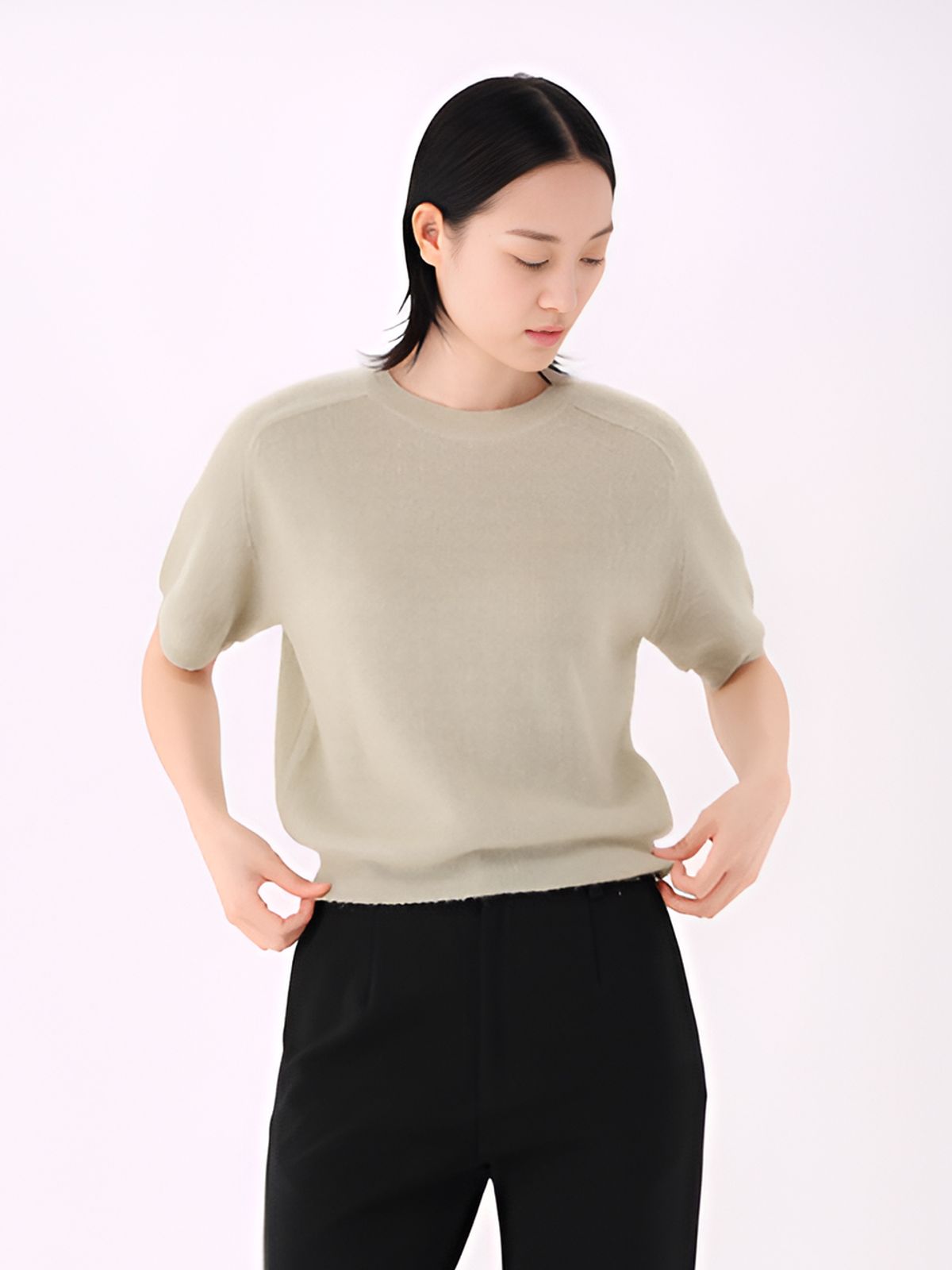 아쿠드(ACUD) Light Wool Half Sleeve Knit _Olive