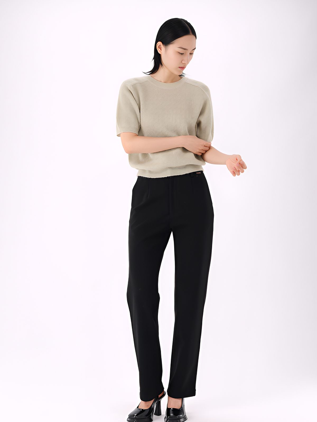 아쿠드(ACUD) Light Wool Half Sleeve Knit _Olive
