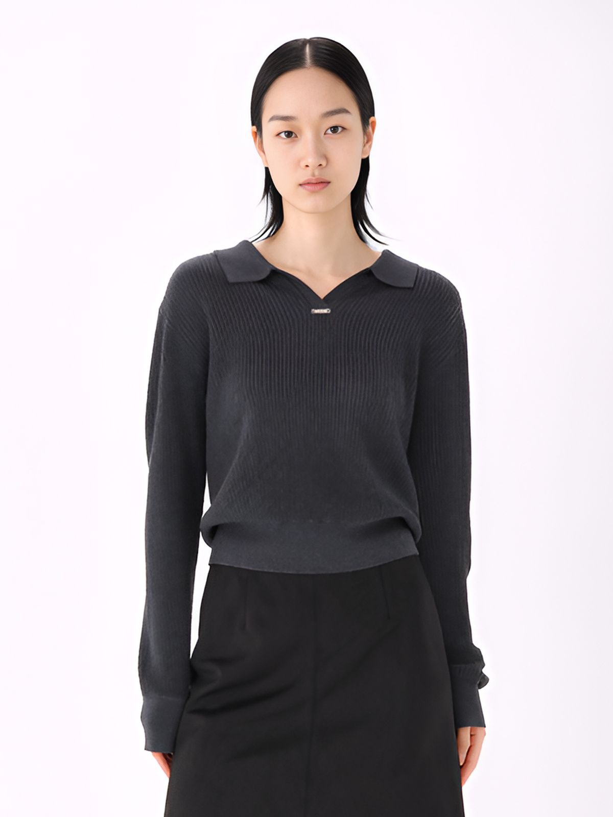 아쿠드(ACUD) Ribbed Wool Collar Knit _Grey