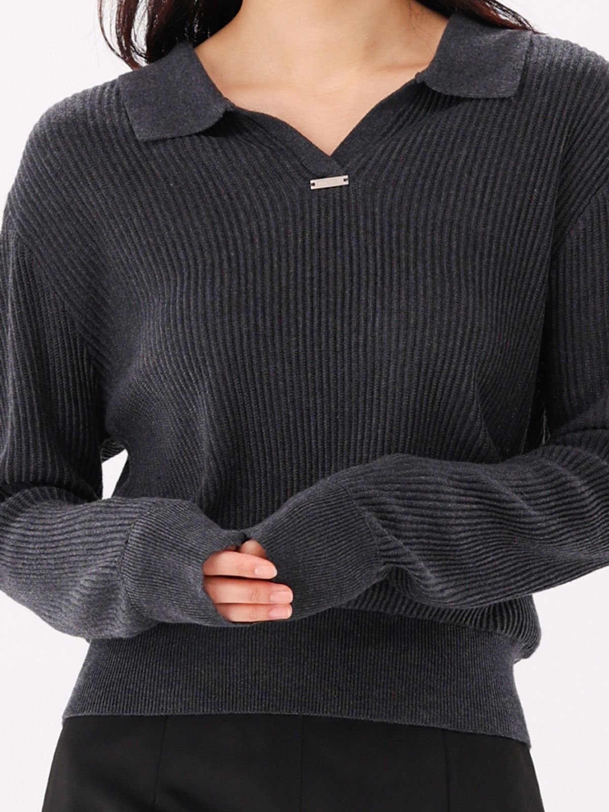 아쿠드(ACUD) Ribbed Wool Collar Knit _Grey