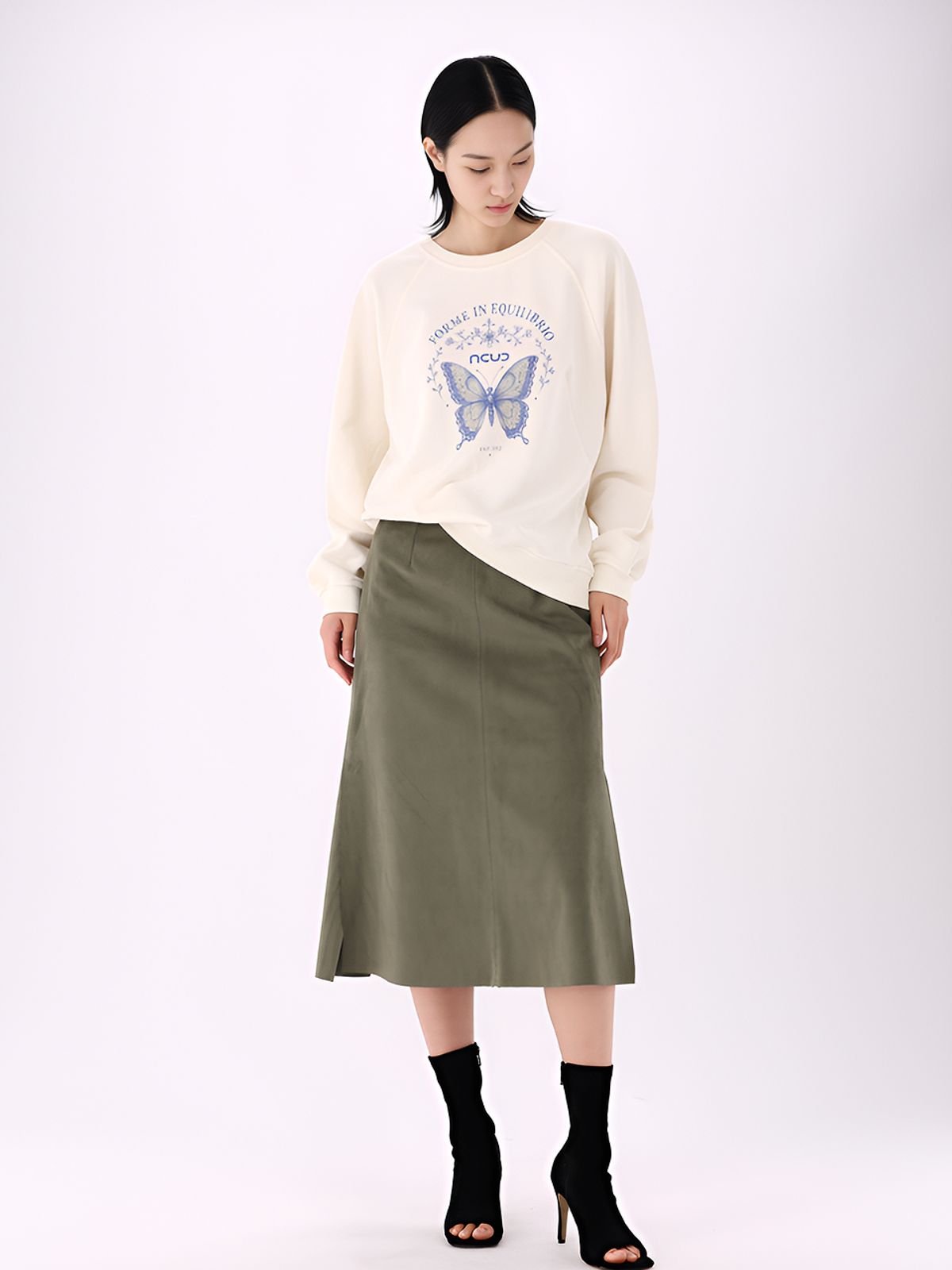 아쿠드(ACUD) Suede Midi Skirt _Olive