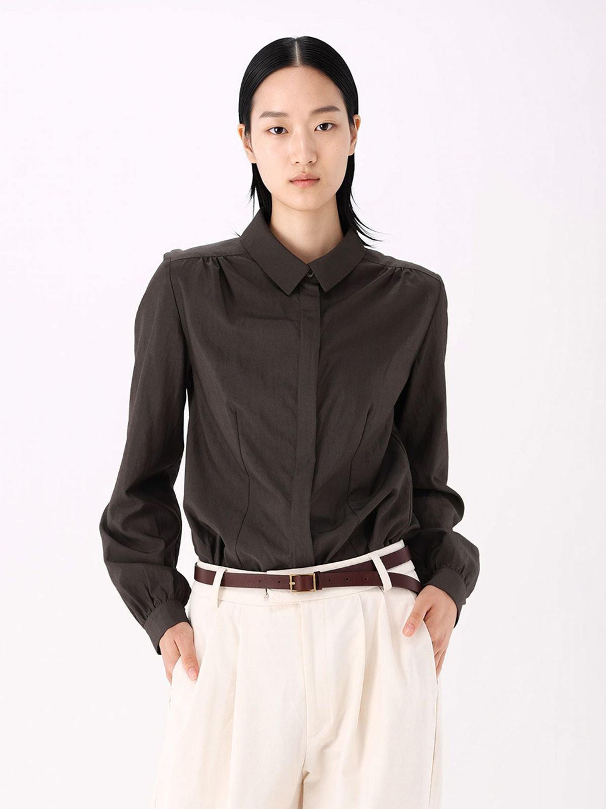 아쿠드(ACUD) Soft Gloss Shirt _KH.Brown