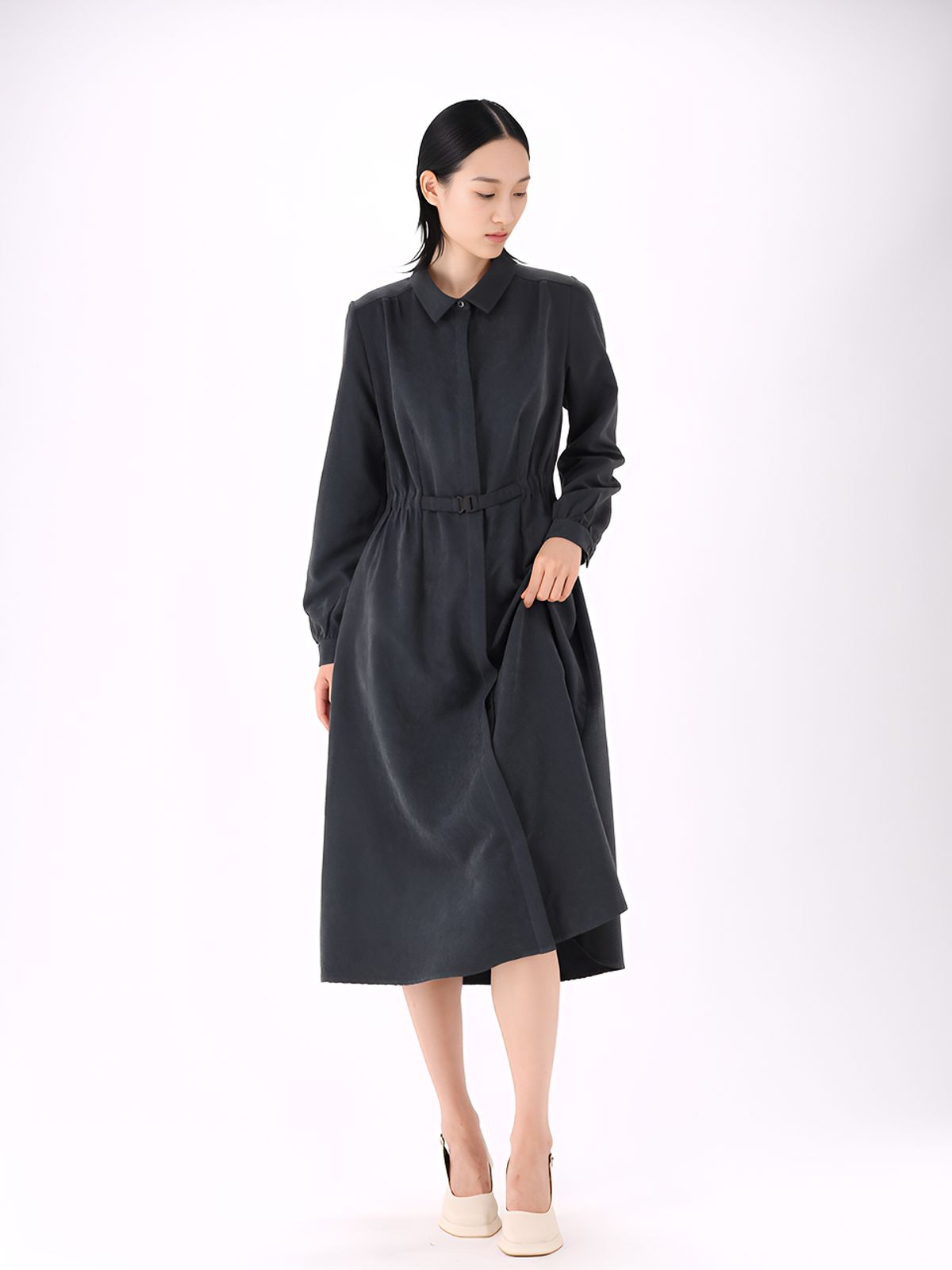 아쿠드(ACUD) Suede Shirt Dress _Navy