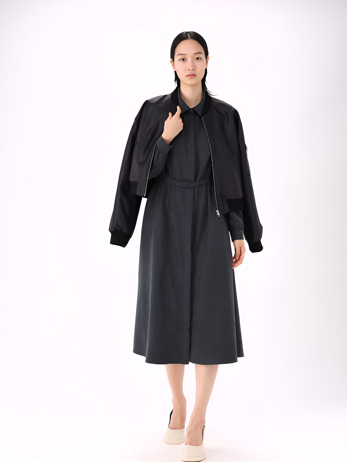 아쿠드(ACUD) Suede Shirt Dress _Navy
