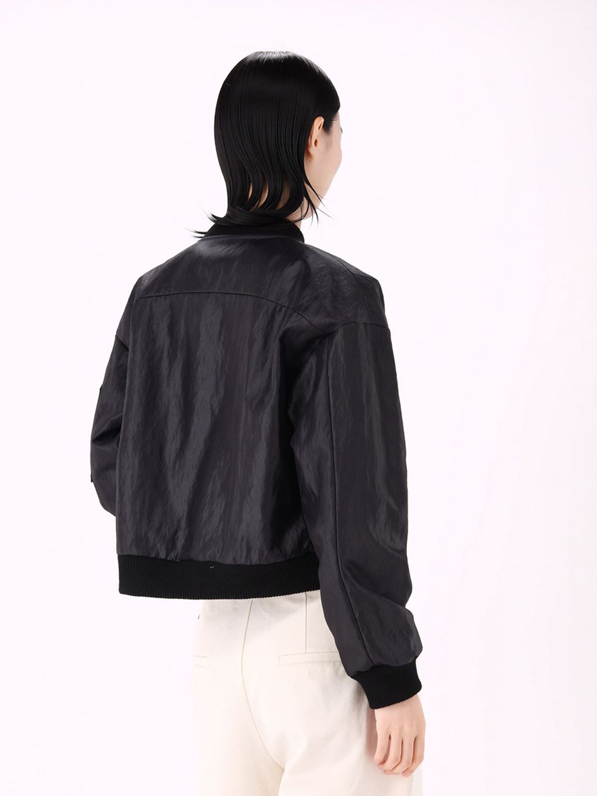 아쿠드(ACUD) Soft Gloss Bomber Jacket _Black