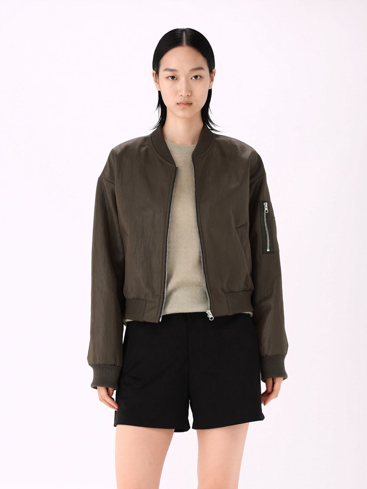 아쿠드(ACUD) Soft Gloss Bomber Jacket _KH.Grey