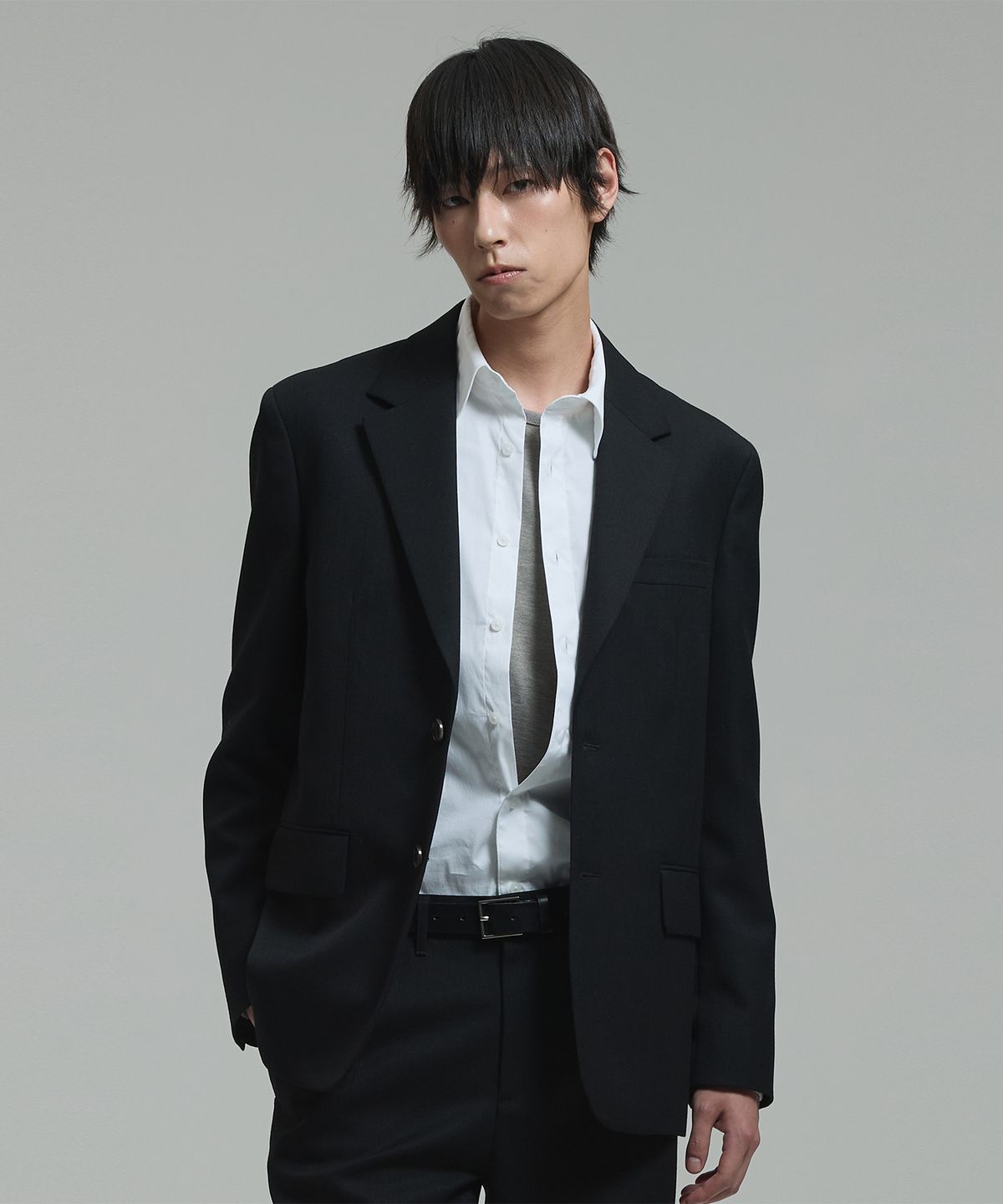 넌블랭크(NONBLANK) 울 블렌드 캔버스 루즈핏 자켓_BLACK