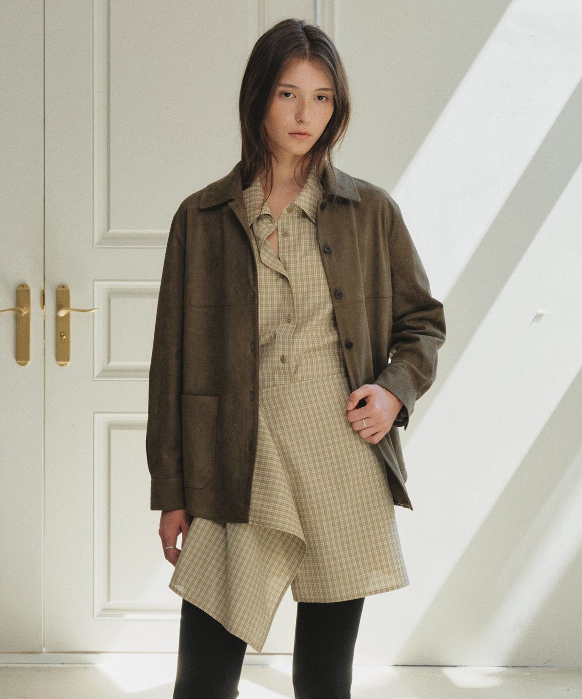 올리브 데 올리브(OLIVE DES OLIVE) 스커트 덧장 셋업 체크셔츠 OE6AB8520