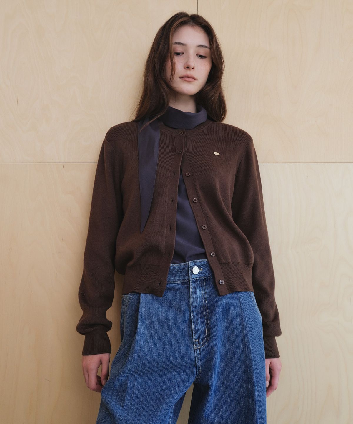 올리브 데 올리브(OLIVE DES OLIVE) 실크혼방 기본라운드 가디건 OK6XD8180
