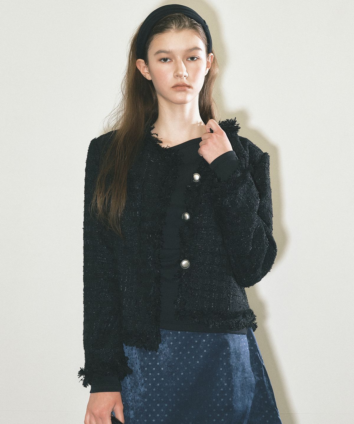 닉앤니콜(NICK&NICOLE) FRINGED TWEED JACKET_BLACK