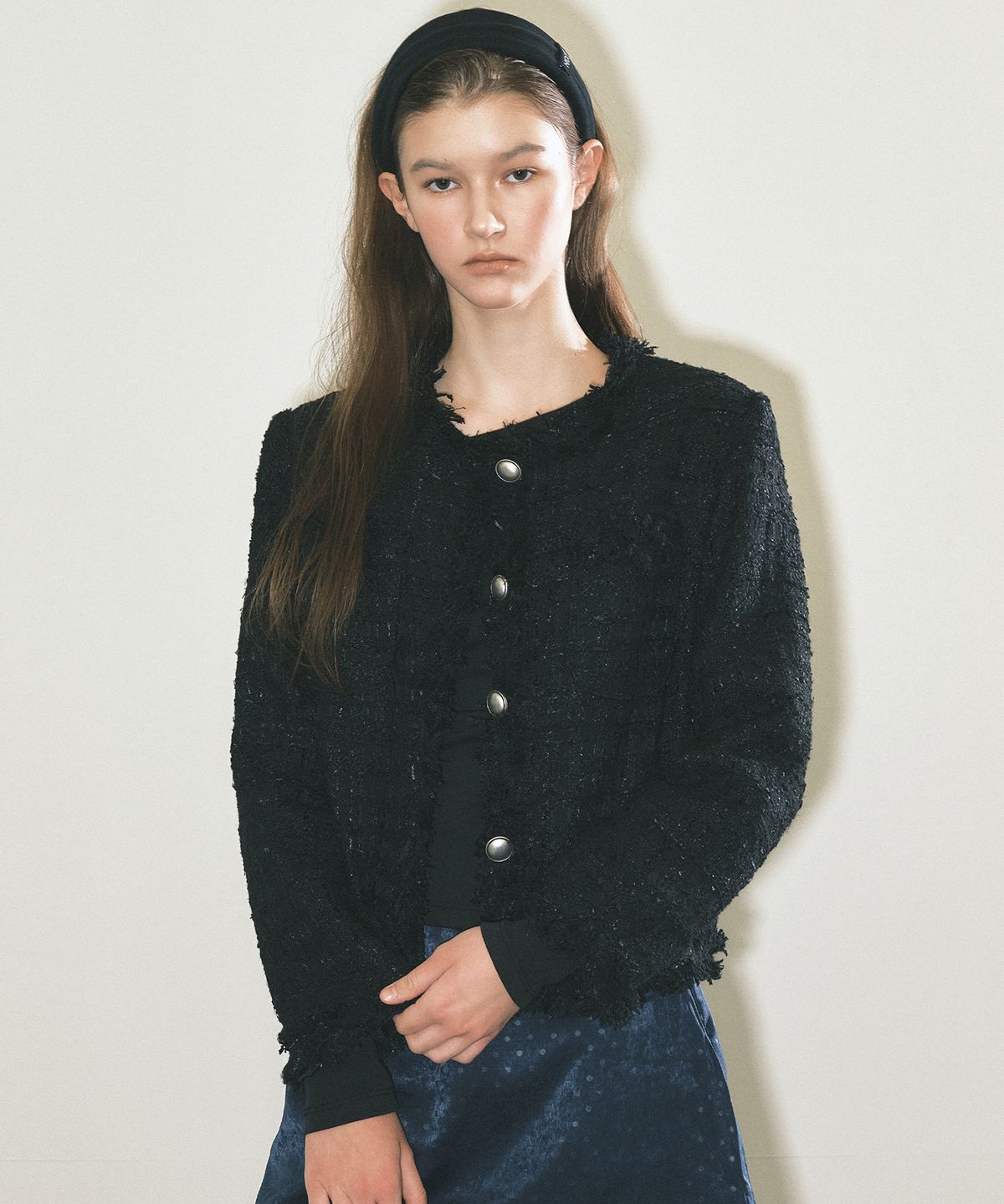 닉앤니콜(NICK&NICOLE) FRINGED TWEED JACKET_BLACK