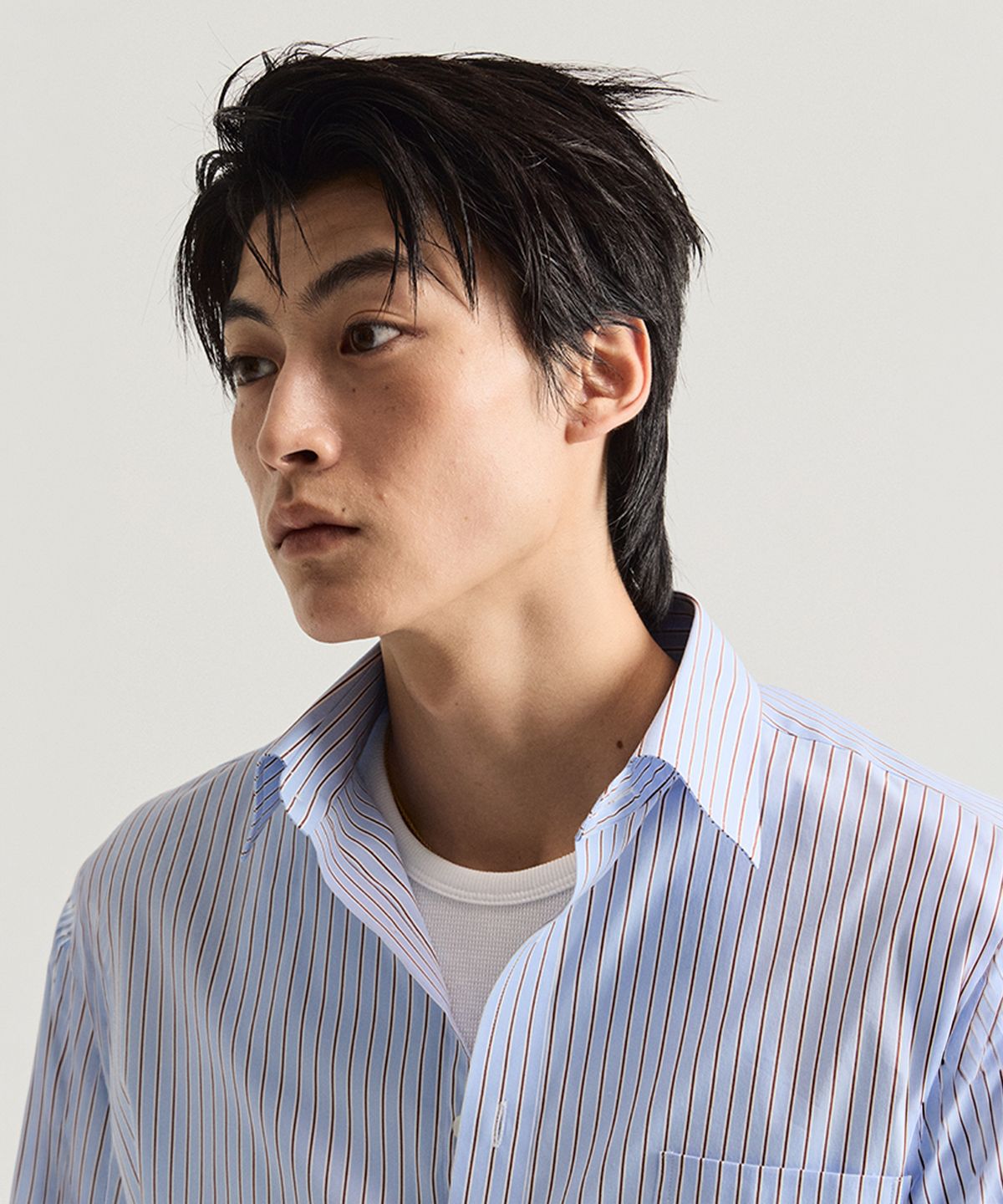 테일러채드(TAILORCHAD) 릴랙스드 스트레치 스트라이프 셔츠 (블루)