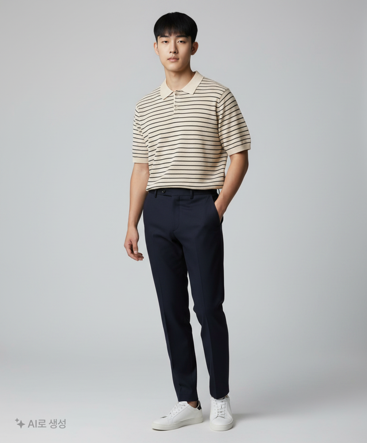 키뮤어(KIIMUIR) 스트라이프 티에리 하프 니트_아이보리 L