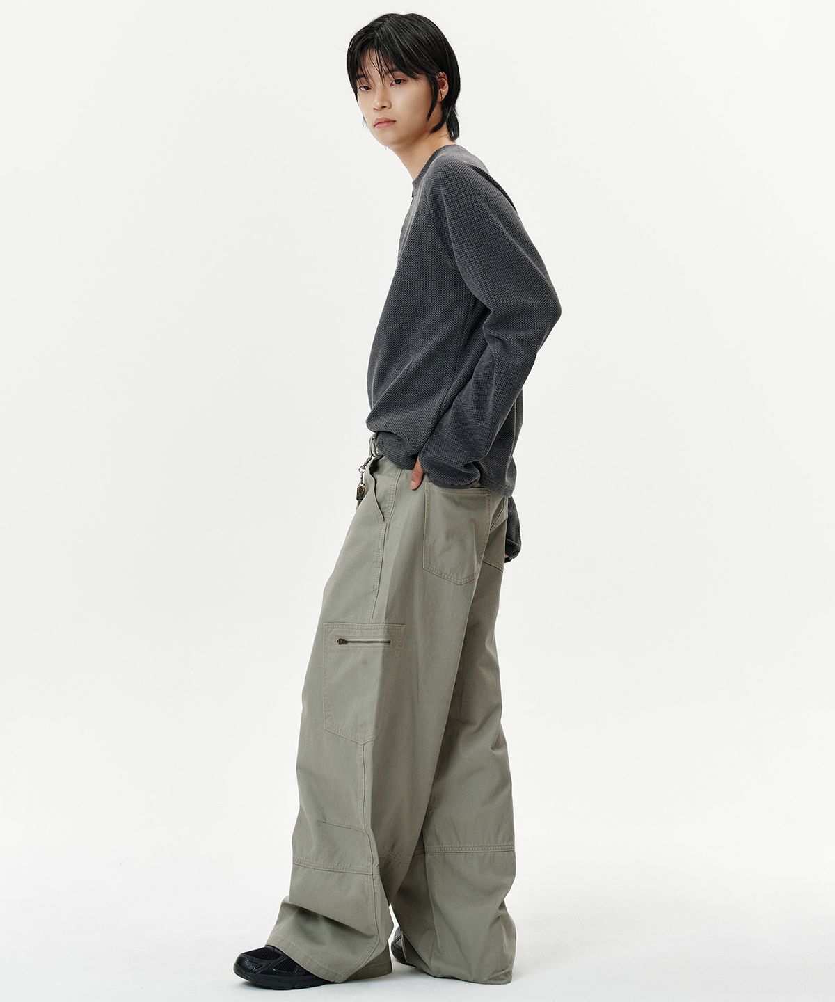 딥센스(DEEP SENSE) Side Zip Pocket Curved Pants - beige