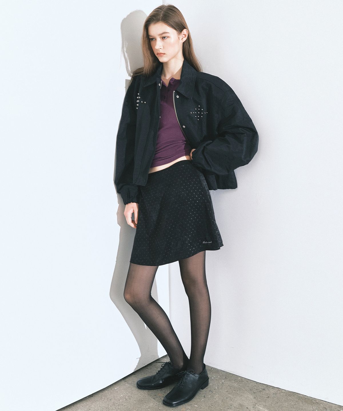 닉앤니콜(NICK&NICOLE) DOT VELVET MINI SKIRT_BLACK