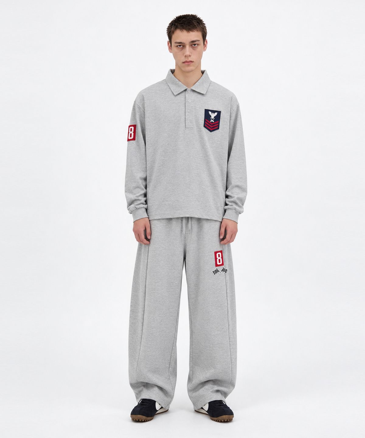 스케이터락(SK8ER ROCK) 8 Flag Curved Sweat Pants (Melange gray)