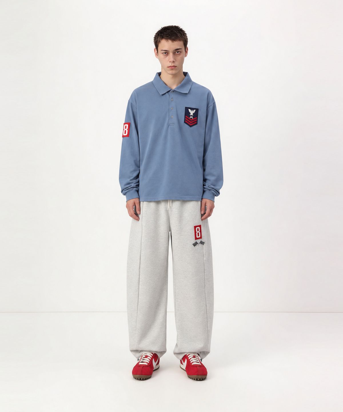 스케이터락(SK8ER ROCK) 8 Flag Curved Sweat Pants (White melange)