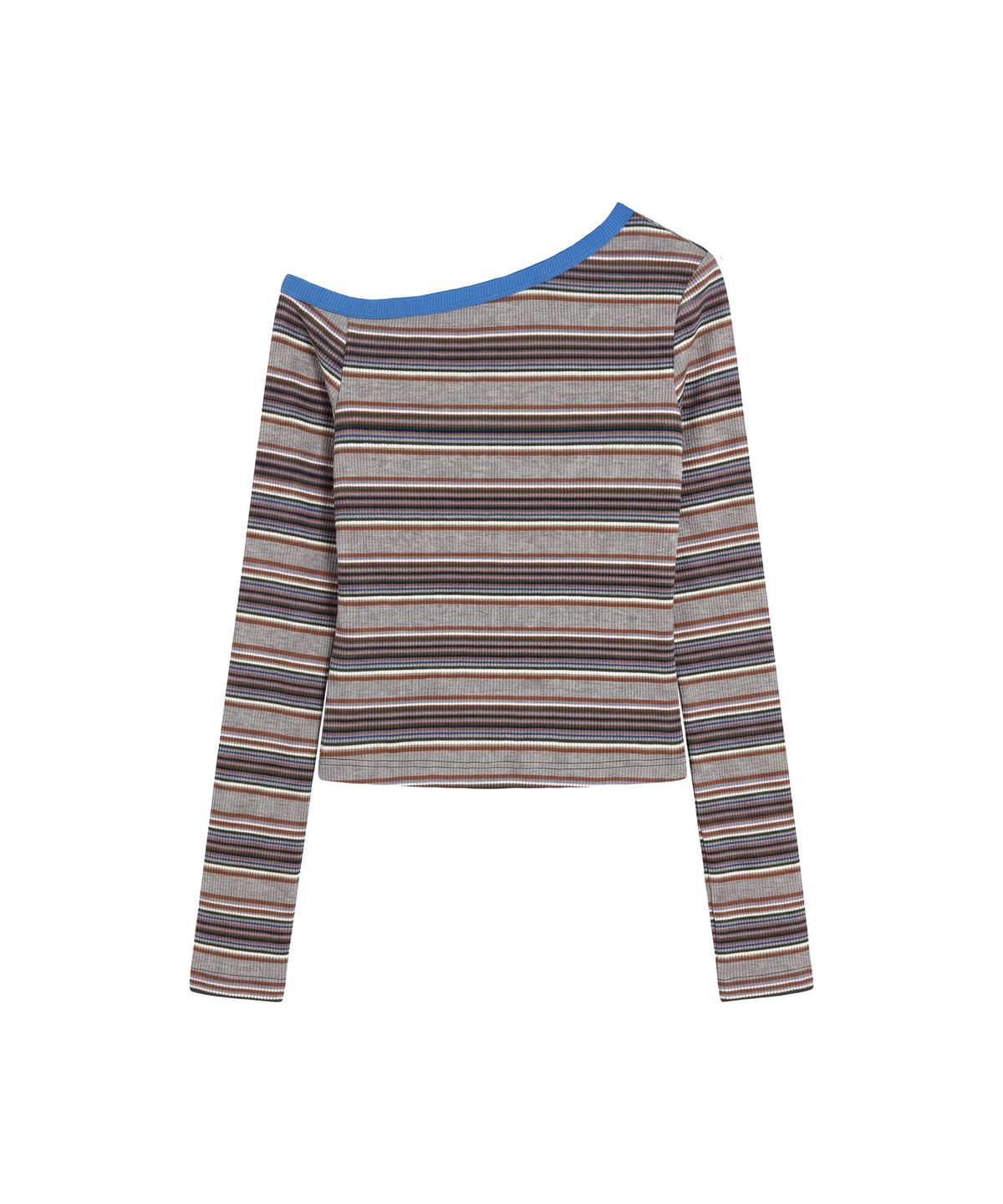 파시온(PASION) 로잘리 오픈 숄더 스트라이프 티_블루 Rosalie Open Shoulder Stripe Tee_Blue