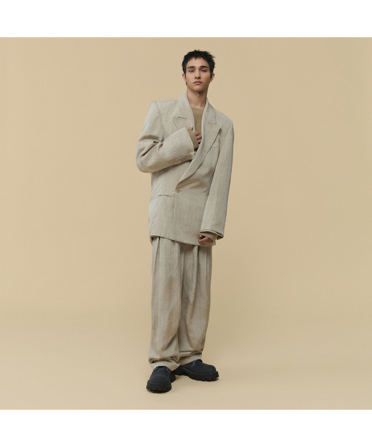 커스텀멜로우(CUSTOMELLOW) [HED MAYNER] Ivory Linen Falling Back Jacket CWJAW25992BEX