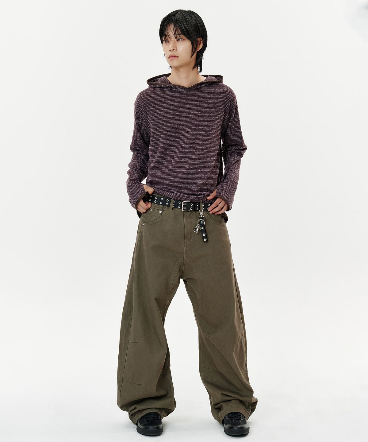 딥센스(DEEP SENSE) Rivet Slit Curved Pants - brown