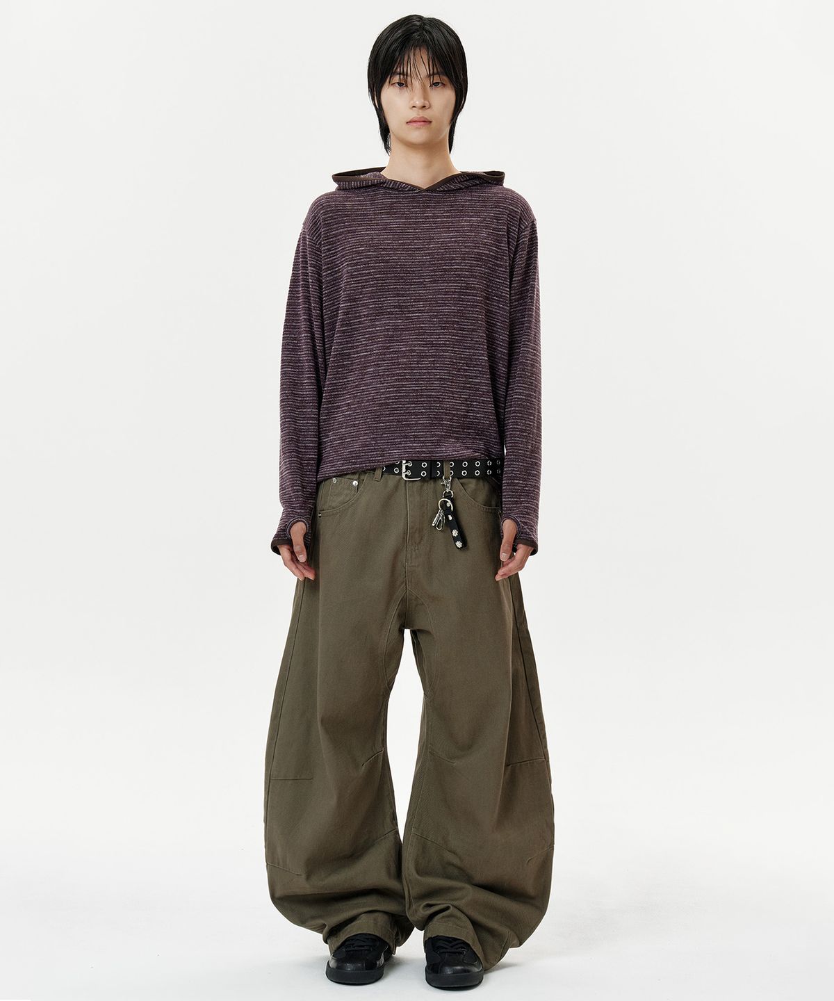 딥센스(DEEP SENSE) Rivet Slit Curved Pants - brown