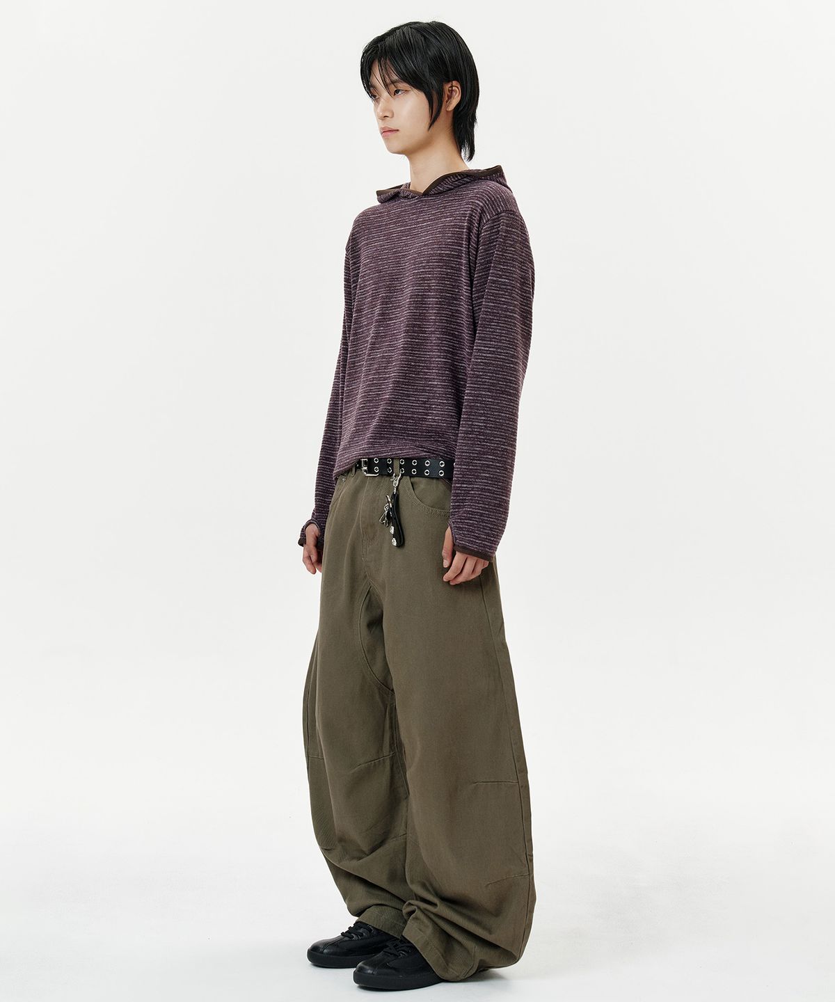 딥센스(DEEP SENSE) Rivet Slit Curved Pants - brown