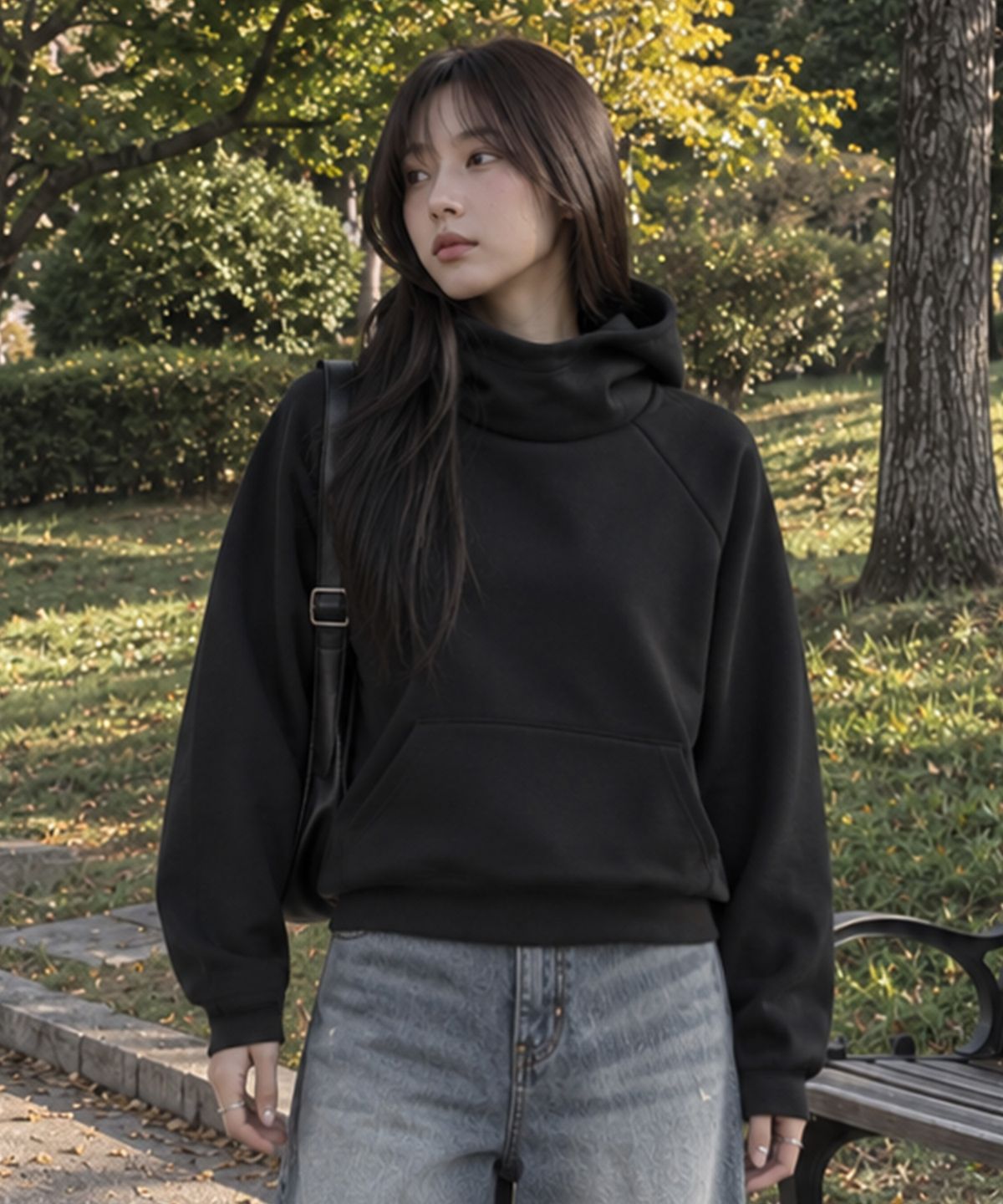 페이드(PEID) PD 베이직 풀오버 레글런 크롭 후드티 2Color