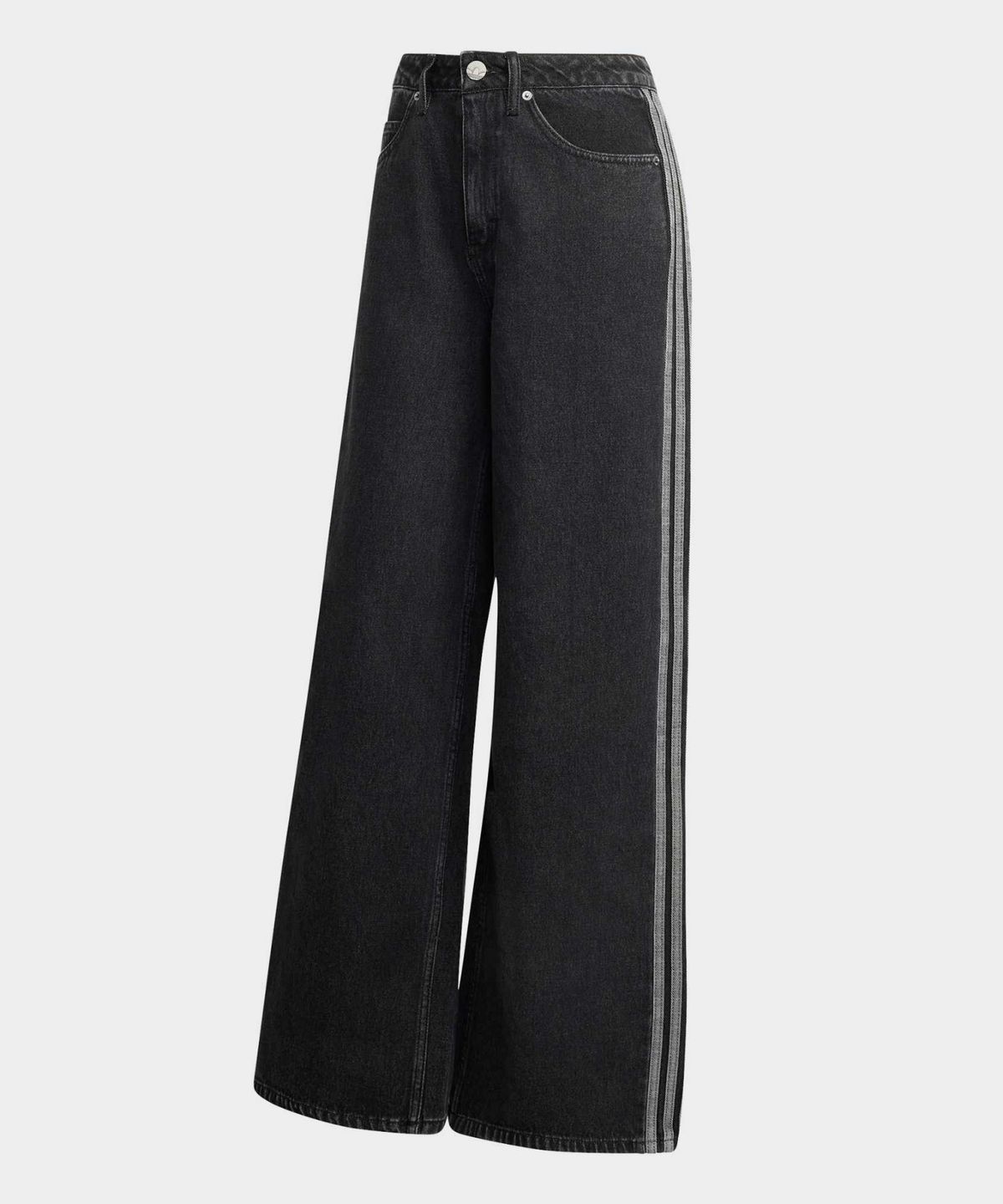 아디다스(ADIDAS) 하이라이즈 와이드 레그 데님 팬츠 - 블랙 / KQ6469