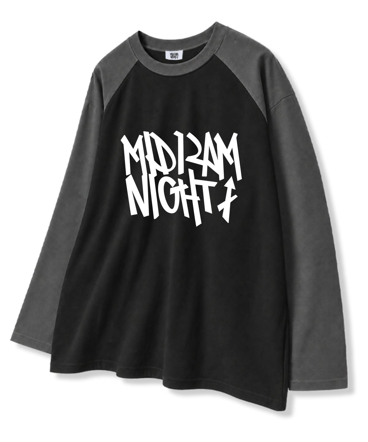 미드나잇12에이엠(MIDNIGHT12AM) 시그니처로고 오버핏 래글런 롱슬리브 티셔츠 4color