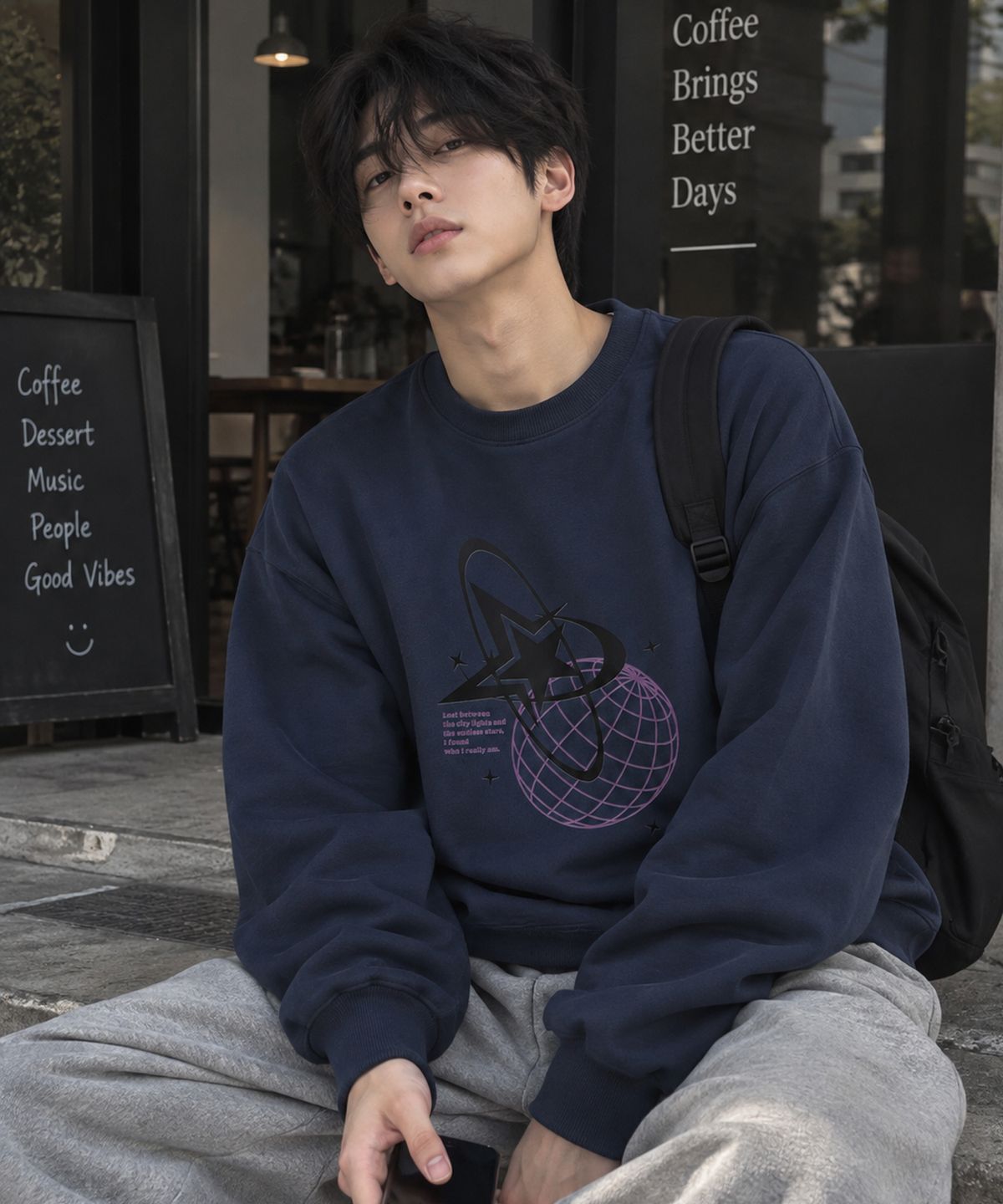 도톤(DOTON) BEYOND STARS SWEATSHIRT (Black)