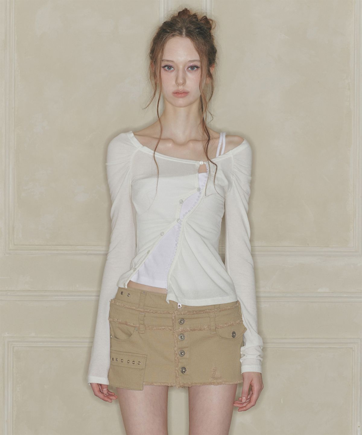 페인오어플레져(PAINORPLEASURE) CUT-OUT LAYERED TEE white