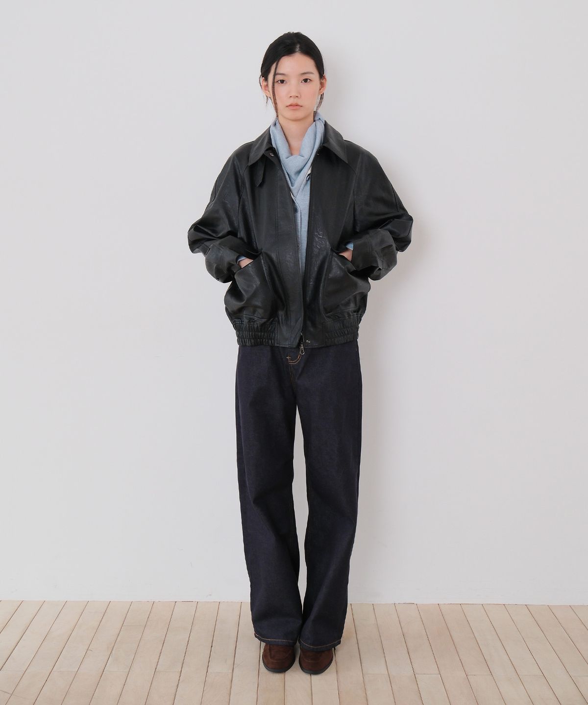 모의(MOUI) Faux leather blouson (BLACK)
