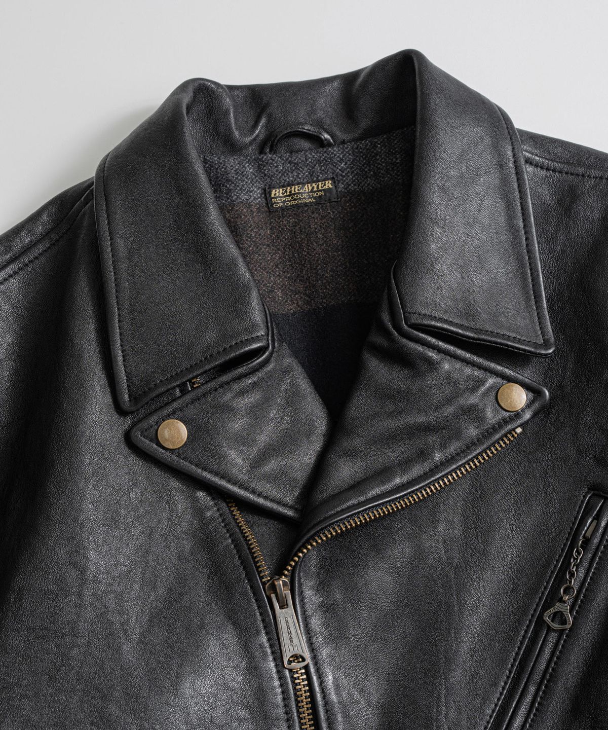 비헤비어(BEHEAVYER) DISTRESSED LAMBSKIN DB RIDER JACKET black